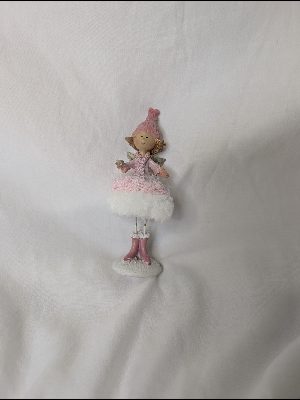 Pink Winter Fairy Figurine with Fluffy Skirt